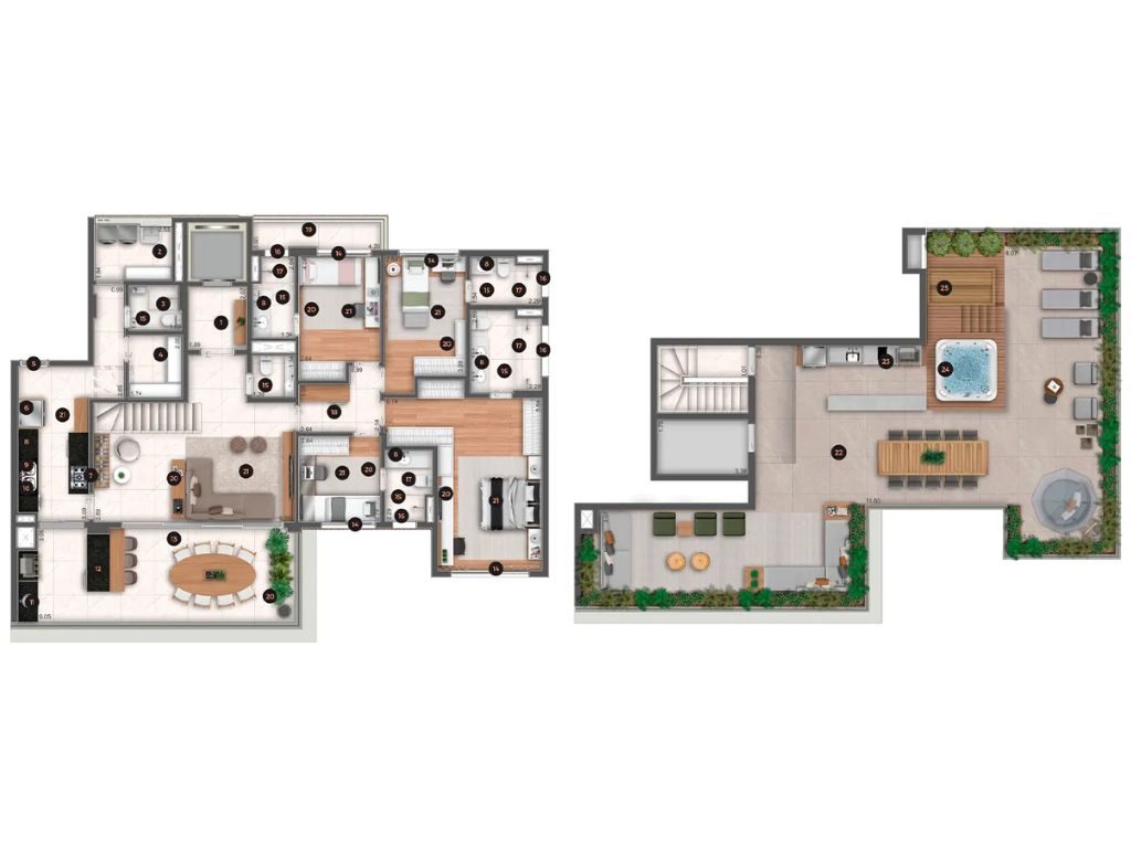Planta cotada do Ateliê 365 Brooklin, Duplex, 4 suítes, 330 m²